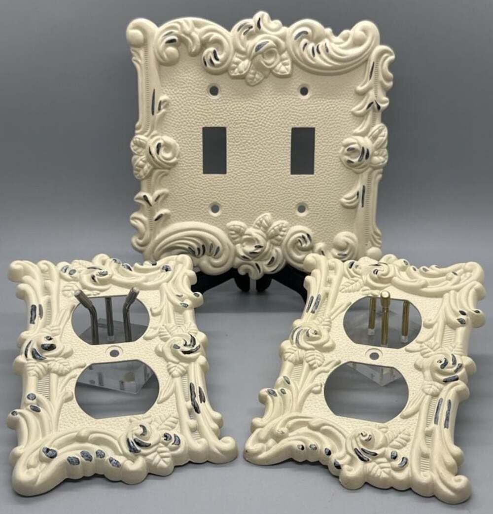 Amertac Cast Metal Antique White Switch & Outlet Plate Covers Lot Cottagecore